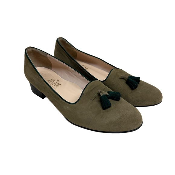 Angelo‎ Romano Women 40 / US 9.5 Slip On Loafers Olive Green Tassel Suede Italy